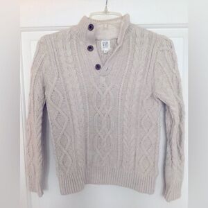 GAP Kids Boys Chunky Knit Mock Neck Button Up Sweater Cream Size Large